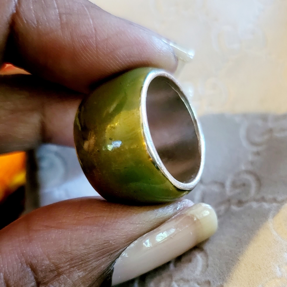 Vintage Apple Green Enamel Wide Band Ring